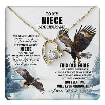 Forever Love Necklace 18K Yellow Gold Finish | 1 | Personalized To My Niece Gifts Necklace From Aunt Uncle Whenever Eagle Unique Birthday Gifts For Niece Christmas Jewelry Custom Keepsake Gift Box Message Card | https://teecentury.