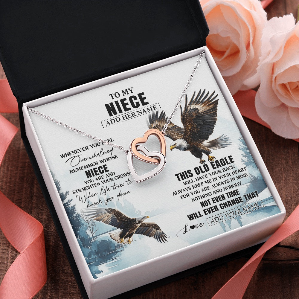 Interlocking Hearts Necklace Stainless Steel & Rose Gold Finish | 2 | Personalized To My Niece Gifts Necklace From Aunt Uncle Whenever Eagle Unique Birthday Gifts For Niece Christmas Jewelry Custom Keepsake Gift Box Message Card | https://teecentury.