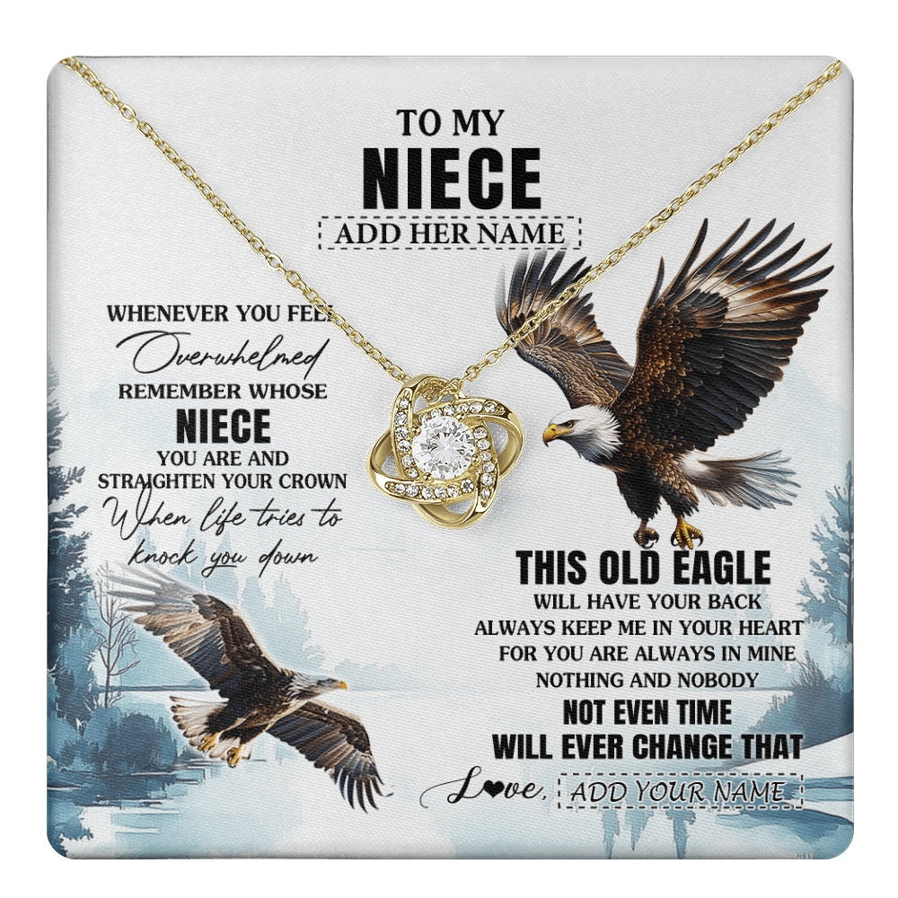 Love Knot Necklace 18K Yellow Gold Finish | 1 | Personalized To My Niece Gifts Necklace From Aunt Uncle Whenever Eagle Unique Birthday Gifts For Niece Christmas Jewelry Custom Keepsake Gift Box Message Card | https://teecentury.