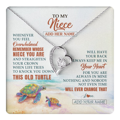 Forever Love Necklace 14K White Gold Finish | 1 | Personalized To My Niece Gifts Necklace From Aunt Uncle Whenever Turtle Unique Birthday Gifts For Niece Graduation Christmas Customized Gift Box Message Card | https://teecentury.