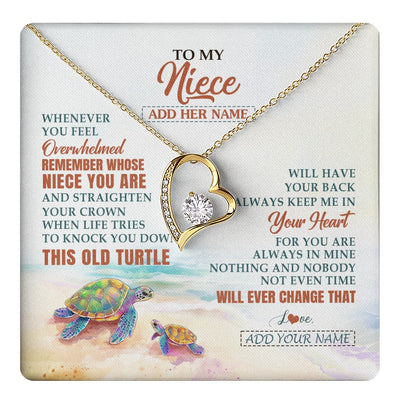Forever Love Necklace 18K Yellow Gold Finish | 1 | Personalized To My Niece Gifts Necklace From Aunt Uncle Whenever Turtle Unique Birthday Gifts For Niece Graduation Christmas Customized Gift Box Message Card | https://teecentury.