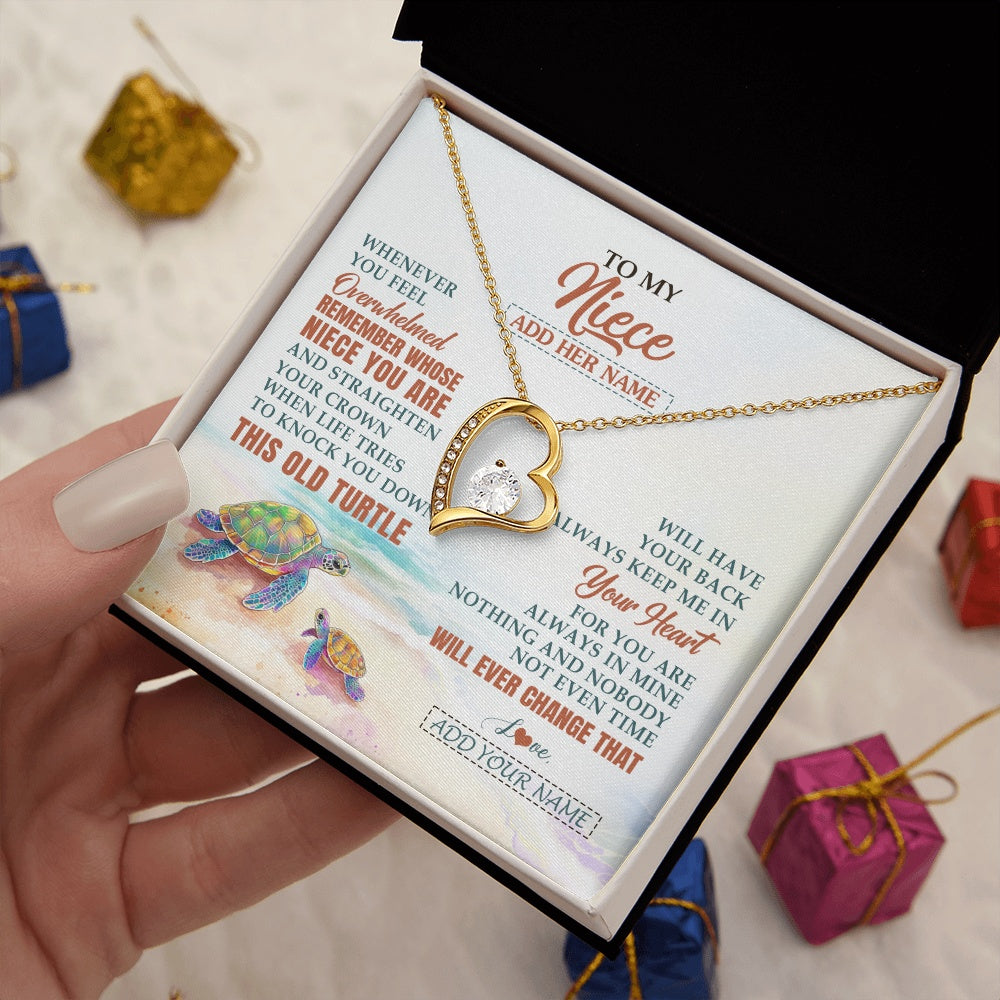 Forever Love Necklace 18K Yellow Gold Finish | 2 | Personalized To My Niece Gifts Necklace From Aunt Uncle Whenever Turtle Unique Birthday Gifts For Niece Graduation Christmas Customized Gift Box Message Card | https://teecentury.