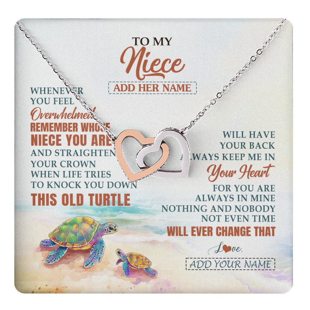Interlocking Hearts Necklace Stainless Steel & Rose Gold Finish | 1 | Personalized To My Niece Gifts Necklace From Aunt Uncle Whenever Turtle Unique Birthday Gifts For Niece Graduation Christmas Customized Gift Box Message Card | https://teecentury.