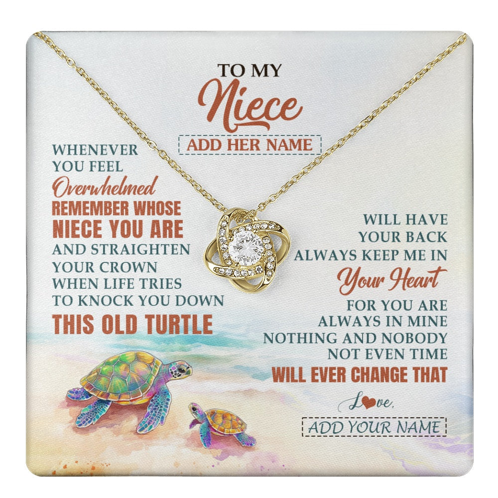 Love Knot Necklace 18K Yellow Gold Finish | 1 | Personalized To My Niece Gifts Necklace From Aunt Uncle Whenever Turtle Unique Birthday Gifts For Niece Graduation Christmas Customized Gift Box Message Card | https://teecentury.
