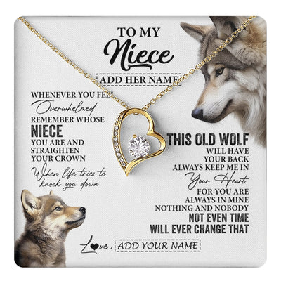 Forever Love Necklace 18K Yellow Gold Finish | 1 | Personalized To My Niece Gifts Necklace From Aunt Uncle Whenever Wolf Unique Birthday Gifts For Niece Graduation Christmas Custom Gift Box Message Card | https://teecentury.