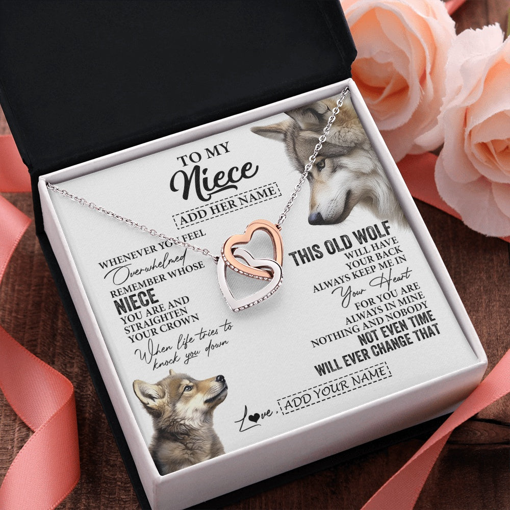 Interlocking Hearts Necklace Stainless Steel & Rose Gold Finish | 2 | Personalized To My Niece Gifts Necklace From Aunt Uncle Whenever Wolf Unique Birthday Gifts For Niece Graduation Christmas Custom Gift Box Message Card | https://teecentury.