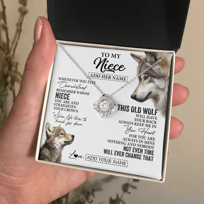 Love Knot Necklace 14K White Gold Finish | 2 | Personalized To My Niece Gifts Necklace From Aunt Uncle Whenever Wolf Unique Birthday Gifts For Niece Graduation Christmas Custom Gift Box Message Card | https://teecentury.
