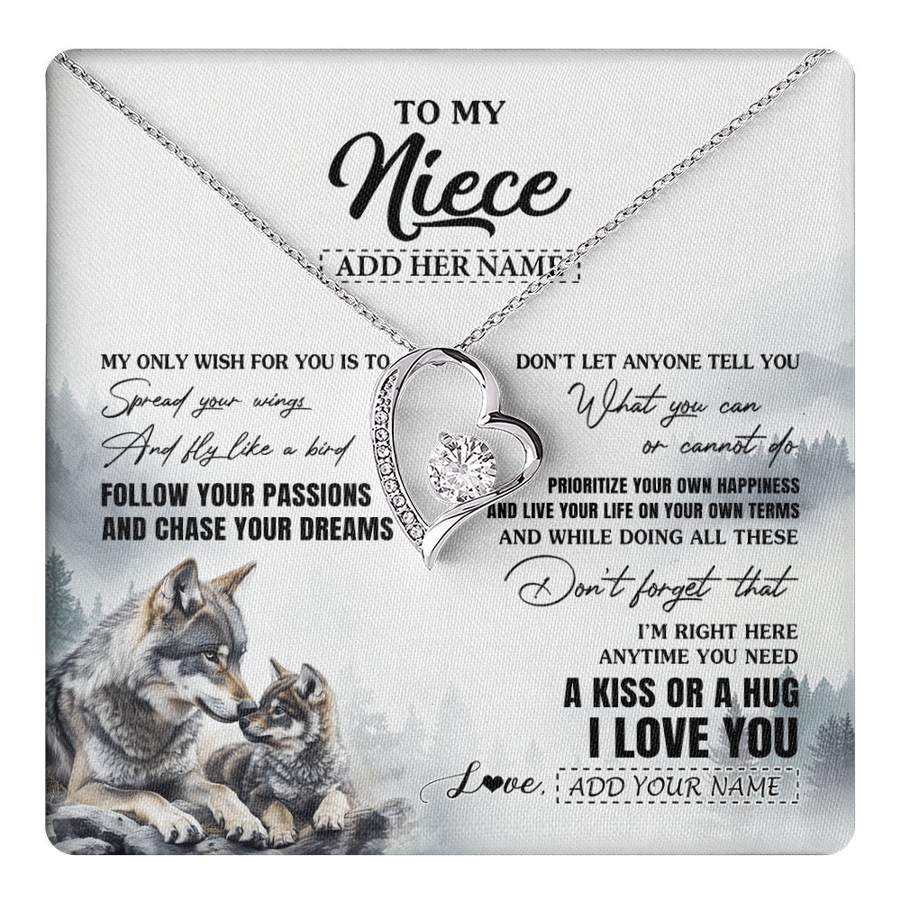 Forever Love Necklace 14K White Gold Finish | 1 | Personalized To My Niece Gifts Necklace From Aunt Uncle Wolf My Only Wish For You Niece Birthday Gifts Graduation Christmas Customized Gift Box Message Card | https://teecentury.