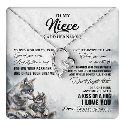 Forever Love Necklace 14K White Gold Finish | 1 | Personalized To My Niece Gifts Necklace From Aunt Uncle Wolf My Only Wish For You Niece Birthday Gifts Graduation Christmas Customized Gift Box Message Card | https://teecentury.
