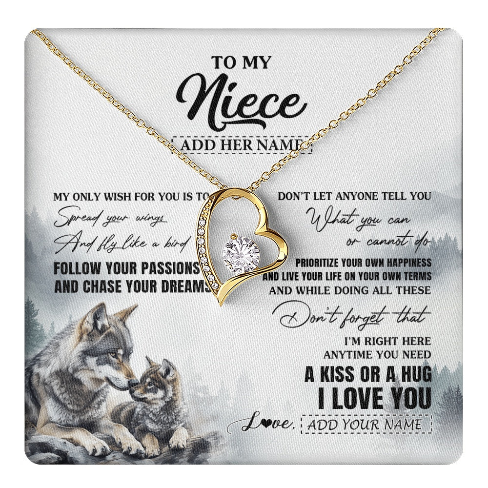 Forever Love Necklace 18K Yellow Gold Finish | 1 | Personalized To My Niece Gifts Necklace From Aunt Uncle Wolf My Only Wish For You Niece Birthday Gifts Graduation Christmas Customized Gift Box Message Card | https://teecentury.