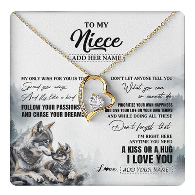 Forever Love Necklace 18K Yellow Gold Finish | 1 | Personalized To My Niece Gifts Necklace From Aunt Uncle Wolf My Only Wish For You Niece Birthday Gifts Graduation Christmas Customized Gift Box Message Card | https://teecentury.