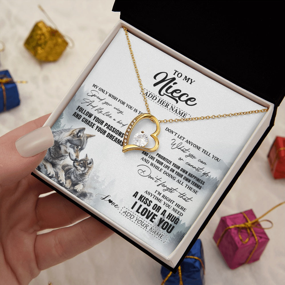 Forever Love Necklace 18K Yellow Gold Finish | 2 | Personalized To My Niece Gifts Necklace From Aunt Uncle Wolf My Only Wish For You Niece Birthday Gifts Graduation Christmas Customized Gift Box Message Card | https://teecentury.