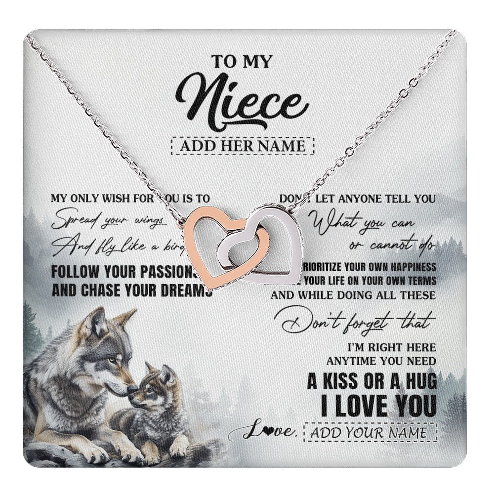 Interlocking Hearts Necklace Stainless Steel & Rose Gold Finish | 1 | Personalized To My Niece Gifts Necklace From Aunt Uncle Wolf My Only Wish For You Niece Birthday Gifts Graduation Christmas Customized Gift Box Message Card | https://teecentury.