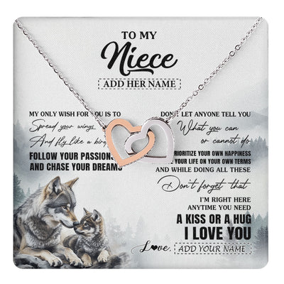 Interlocking Hearts Necklace Stainless Steel & Rose Gold Finish | 1 | Personalized To My Niece Gifts Necklace From Aunt Uncle Wolf My Only Wish For You Niece Birthday Gifts Graduation Christmas Customized Gift Box Message Card | https://teecentury.
