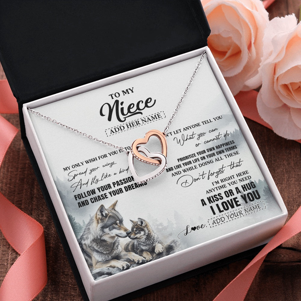 Interlocking Hearts Necklace Stainless Steel & Rose Gold Finish | 2 | Personalized To My Niece Gifts Necklace From Aunt Uncle Wolf My Only Wish For You Niece Birthday Gifts Graduation Christmas Customized Gift Box Message Card | https://teecentury.