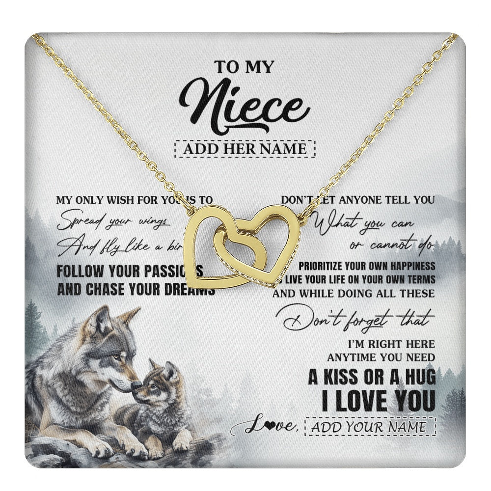 Interlocking Hearts Necklace 18K Yellow Gold Finish | 1 | Personalized To My Niece Gifts Necklace From Aunt Uncle Wolf My Only Wish For You Niece Birthday Gifts Graduation Christmas Customized Gift Box Message Card | https://teecentury.