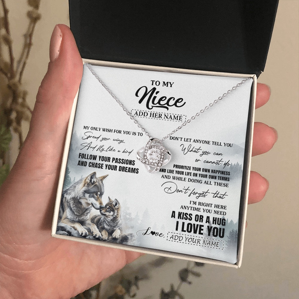 Love Knot Necklace 14K White Gold Finish | 2 | Personalized To My Niece Gifts Necklace From Aunt Uncle Wolf My Only Wish For You Niece Birthday Gifts Graduation Christmas Customized Gift Box Message Card | https://teecentury.