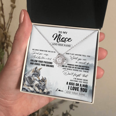 Love Knot Necklace 14K White Gold Finish | 2 | Personalized To My Niece Gifts Necklace From Aunt Uncle Wolf My Only Wish For You Niece Birthday Gifts Graduation Christmas Customized Gift Box Message Card | https://teecentury.