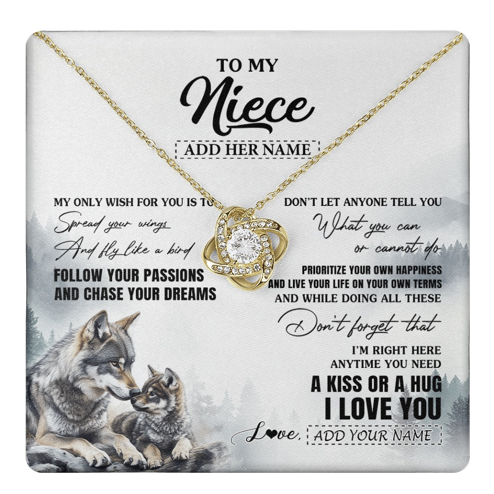 Love Knot Necklace 18K Yellow Gold Finish | 1 | Personalized To My Niece Gifts Necklace From Aunt Uncle Wolf My Only Wish For You Niece Birthday Gifts Graduation Christmas Customized Gift Box Message Card | https://teecentury.