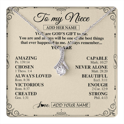 Alluring Beauty Necklace 14K White Gold Finish | 1 | Personalized To My Niece Gifts Necklace From Aunt Uncle You Are God's Gift To Me Aunt Niece Birthday Gifts Christmas Christian Custom Gift Box Message Card | https://teecentury.
