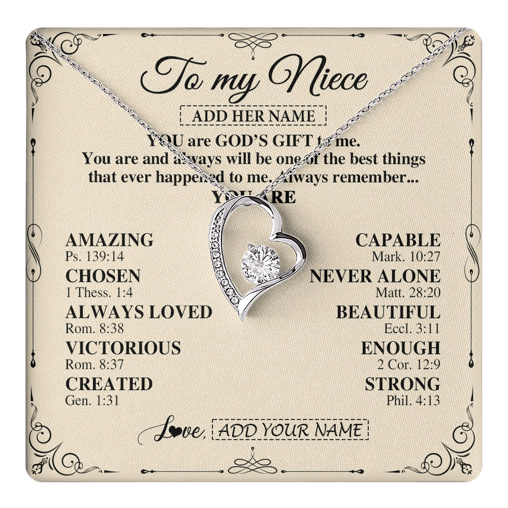 Forever Love Necklace 14K White Gold Finish | 1 | Personalized To My Niece Gifts Necklace From Aunt Uncle You Are God's Gift To Me Aunt Niece Birthday Gifts Christmas Christian Custom Gift Box Message Card | https://teecentury.