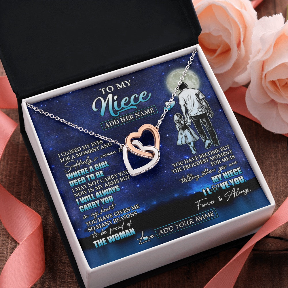 Interlocking Hearts Necklace Stainless Steel & Rose Gold Finish | 2 | Personalized To My Niece Gifts Necklace From Uncle I Closed My Eyes For A Moment Niece Birthday Graduation Christmas Customized Gift Box Message Card | teecentury.myshopify