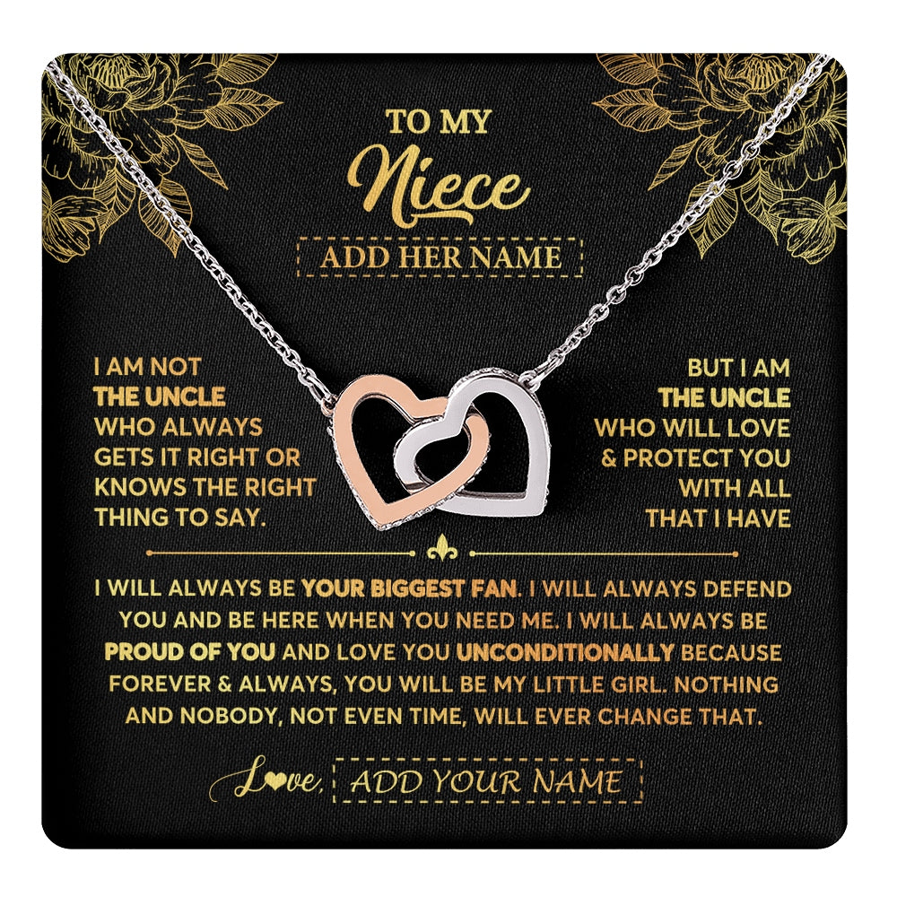 Interlocking Hearts Necklace Stainless Steel & Rose Gold Finish | 1 | Personalized To My Niece Gifts Necklace From Uncle Meaningful Family Jewelry Birthday Gifts For Niece Graduation Christmas Custom Gift Box Message Card | https://teecentury.