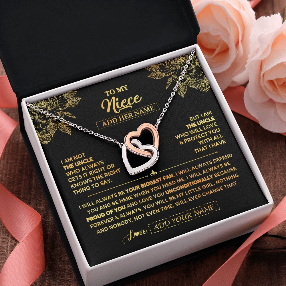 Interlocking Hearts Necklace Stainless Steel & Rose Gold Finish | 2 | Personalized To My Niece Gifts Necklace From Uncle Meaningful Family Jewelry Birthday Gifts For Niece Graduation Christmas Custom Gift Box Message Card | https://teecentury.