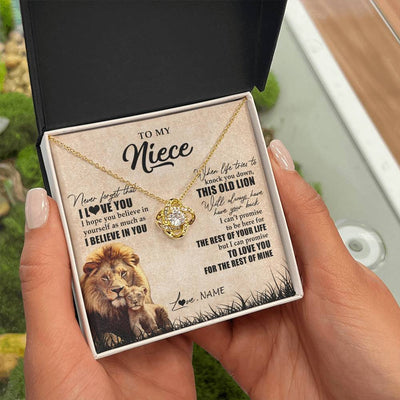 Love Knot Necklace 18K Yellow Gold Finish | Personalized To My Niece Gifts Necklace From Uncle Old Lion Niece Jewelry Birthday Gifts Graduation Christmas Customized Gift Box Message Card | teecentury