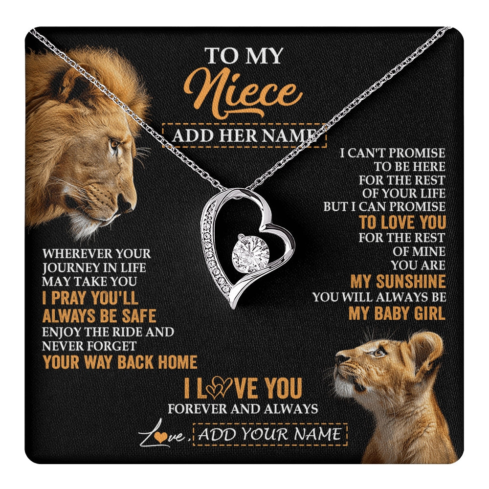 Forever Love Necklace 14K White Gold Finish | 1 | Personalized To My Niece Gifts Necklace From Uncle Wherever Your Journey In Life Lion Niece Birthday Gifts Christmas Custom Gift Box Message Card | https://teecentury.