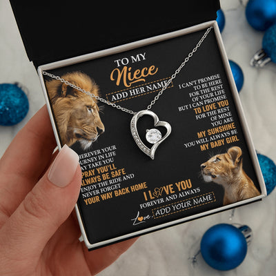 Forever Love Necklace 14K White Gold Finish | 2 | Personalized To My Niece Gifts Necklace From Uncle Wherever Your Journey In Life Lion Niece Birthday Gifts Christmas Custom Gift Box Message Card | https://teecentury.