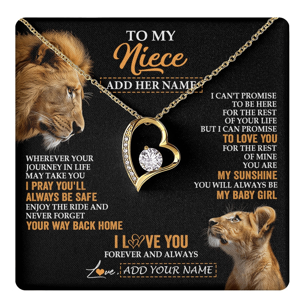 Forever Love Necklace 18K Yellow Gold Finish | 1 | Personalized To My Niece Gifts Necklace From Uncle Wherever Your Journey In Life Lion Niece Birthday Gifts Christmas Custom Gift Box Message Card | https://teecentury.