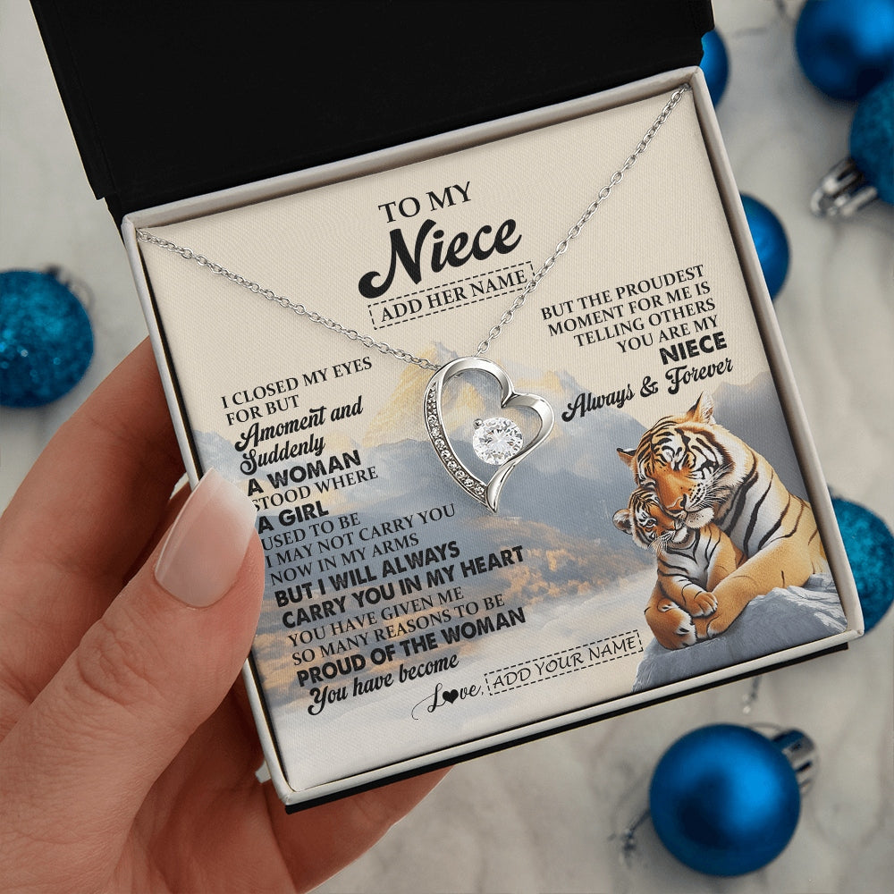 Forever Love Necklace 14K White Gold Finish | 2 | Personalized To My Niece Gifts Necklace Tiger From Aunt Uncle Auntie You Are My Niece Birthday Gifts Graduation Christmas Custom Gift Box Message Card | https://teecentury.