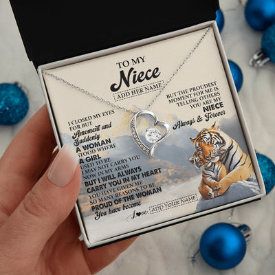 Forever Love Necklace 14K White Gold Finish | 2 | Personalized To My Niece Gifts Necklace Tiger From Aunt Uncle Auntie You Are My Niece Birthday Gifts Graduation Christmas Custom Gift Box Message Card | https://teecentury.