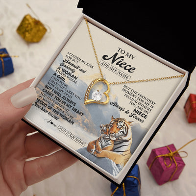 Forever Love Necklace 18K Yellow Gold Finish | 2 | Personalized To My Niece Gifts Necklace Tiger From Aunt Uncle Auntie You Are My Niece Birthday Gifts Graduation Christmas Custom Gift Box Message Card | https://teecentury.