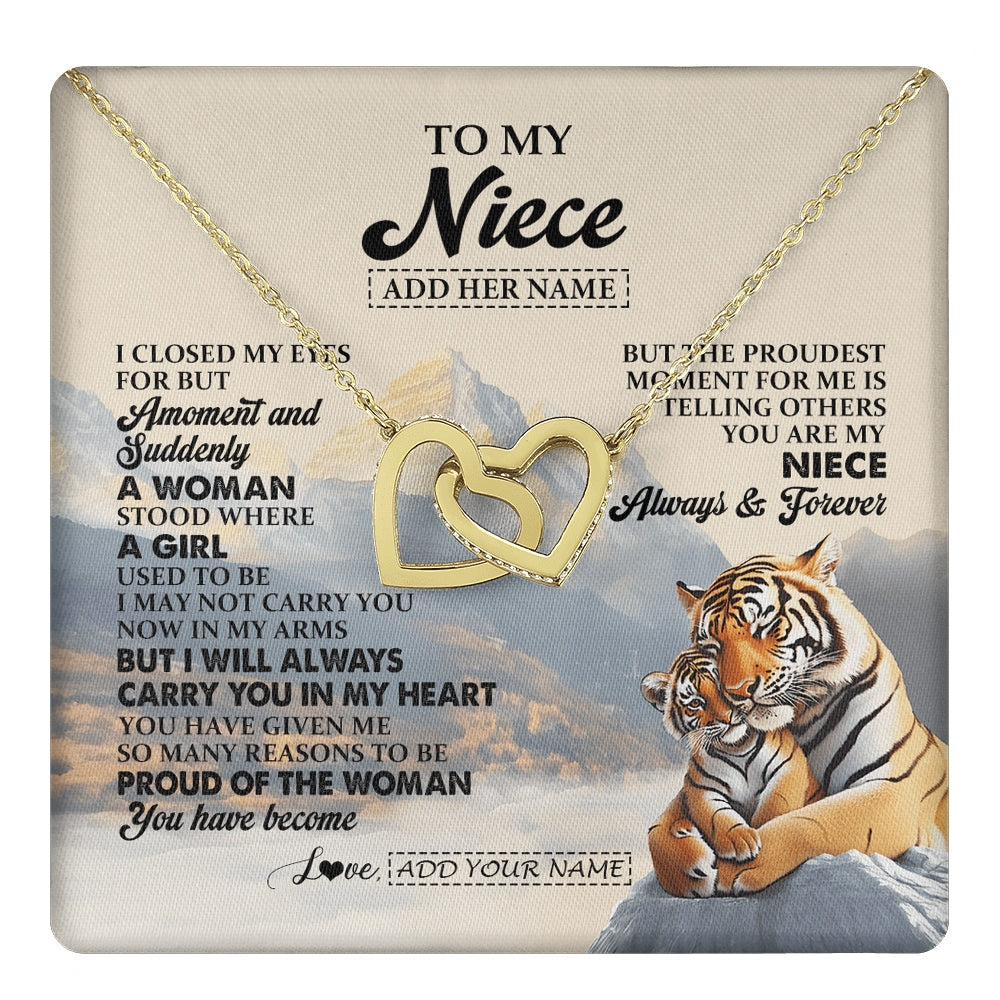 Interlocking Hearts Necklace 18K Yellow Gold Finish | 1 | Personalized To My Niece Gifts Necklace Tiger From Aunt Uncle Auntie You Are My Niece Birthday Gifts Graduation Christmas Custom Gift Box Message Card | https://teecentury.