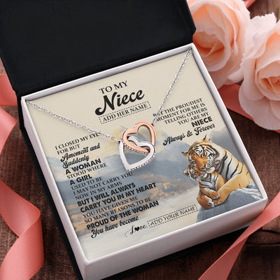 Interlocking Hearts Necklace Stainless Steel & Rose Gold Finish | 2 | Personalized To My Niece Gifts Necklace Tiger From Aunt Uncle Auntie You Are My Niece Birthday Gifts Graduation Christmas Custom Gift Box Message Card | https://teecentury.