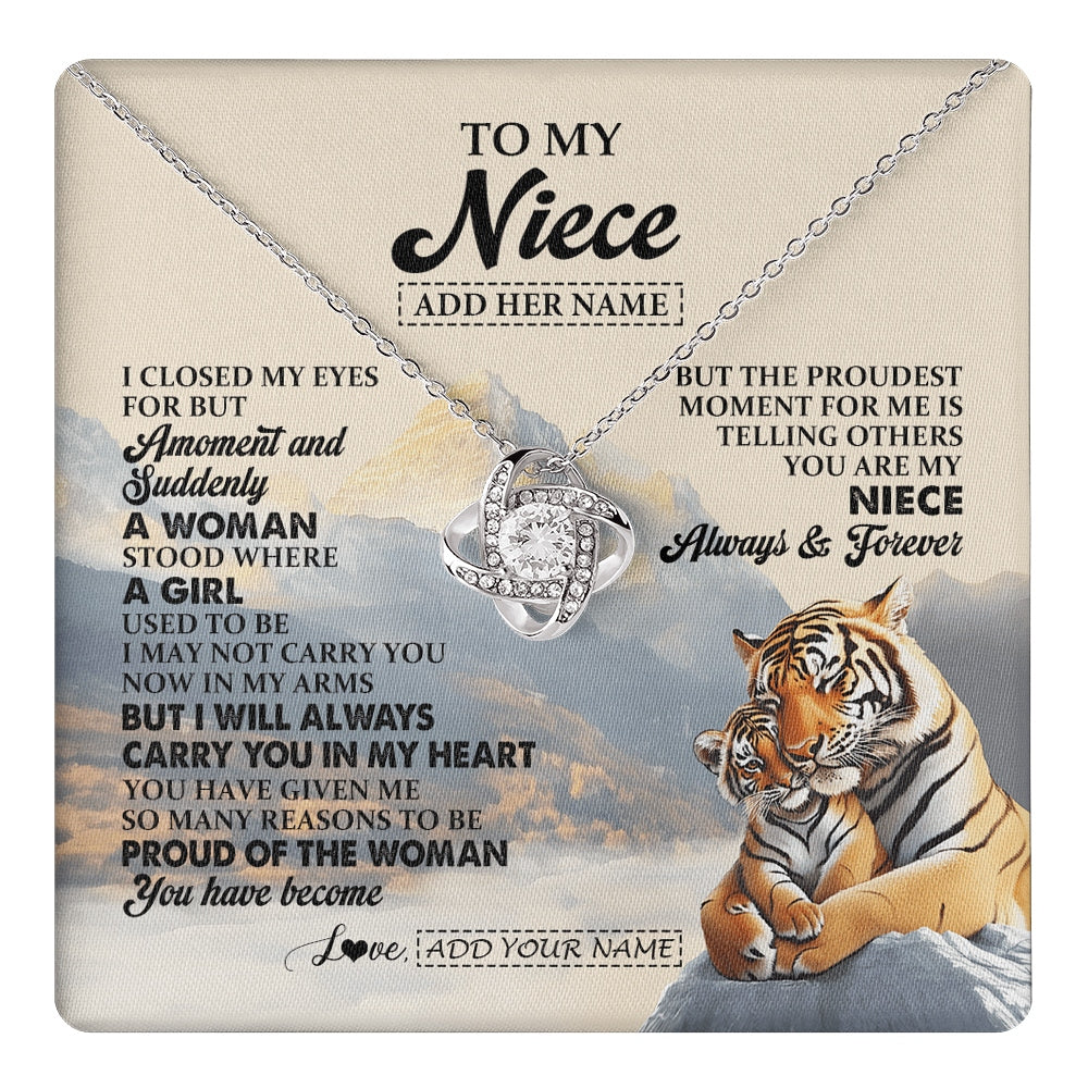 Love Knot Necklace 14K White Gold Finish | 1 | Personalized To My Niece Gifts Necklace Tiger From Aunt Uncle Auntie You Are My Niece Birthday Gifts Graduation Christmas Custom Gift Box Message Card | https://teecentury.