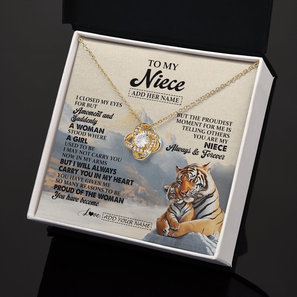 Love Knot Necklace 18K Yellow Gold Finish | 2 | Personalized To My Niece Gifts Necklace Tiger From Aunt Uncle Auntie You Are My Niece Birthday Gifts Graduation Christmas Custom Gift Box Message Card | https://teecentury.