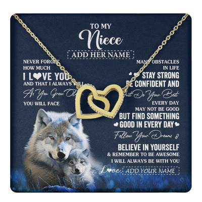 Interlocking Hearts Necklace 18K Yellow Gold Finish | 1 | Personalized To My Niece I Love You Forever Necklace From Aunt Auntie Uncle Wolf Niece Birthday Gifts Graduation Christmas Customized Gift Box Message Card | teecentury.myshopify