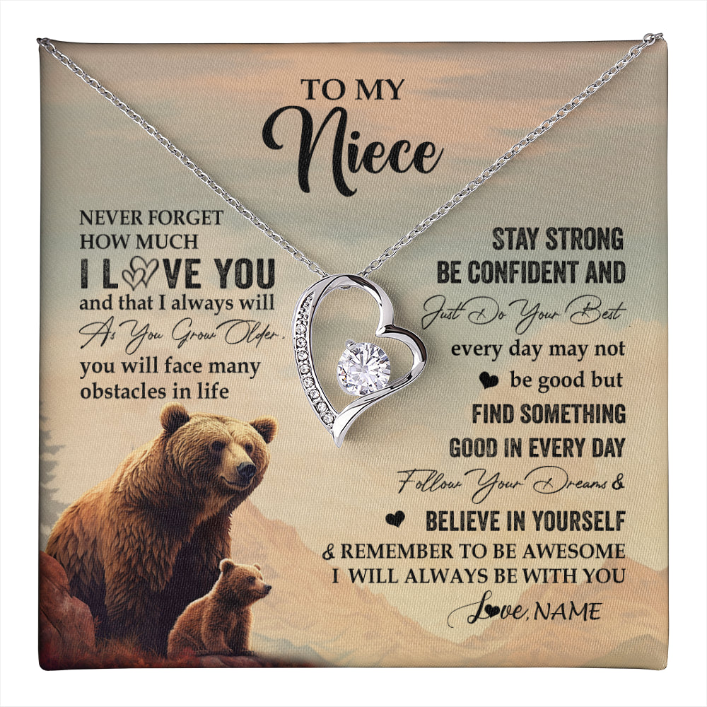 Forever Love Necklace 14K White Gold Finish | 1 | Personalized To My Niece I Love You Forever Necklace From Aunt Uncle Bear Niece Birthday Gifts Jewelry Graduation Christmas Customized Gift Box Message Card | teecentury