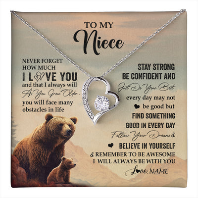 Forever Love Necklace 14K White Gold Finish | 1 | Personalized To My Niece I Love You Forever Necklace From Aunt Uncle Bear Niece Birthday Gifts Jewelry Graduation Christmas Customized Gift Box Message Card | teecentury