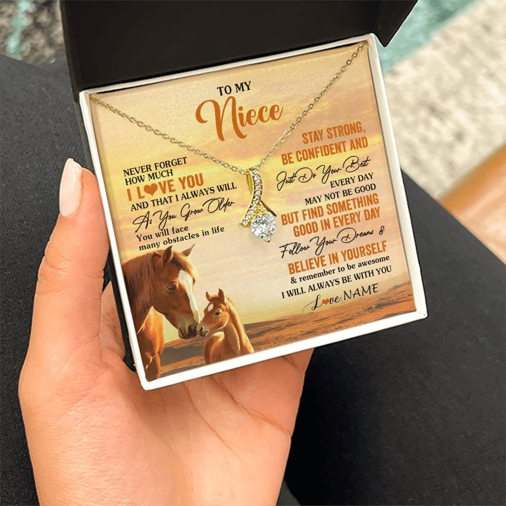 Alluring Beauty Necklace 18K Yellow Gold Finish | 2 | Personalized To My Niece I Love You Forever Necklace From Uncle Aunt Auntie Horse Niece Birthday Gifts Graduation Christmas Customized Gift Box Message Card | teecentury