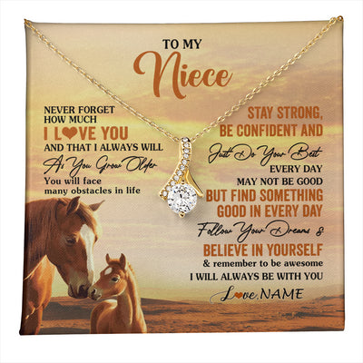 Alluring Beauty Necklace 18K Yellow Gold Finish | 1 | Personalized To My Niece I Love You Forever Necklace From Uncle Aunt Auntie Horse Niece Birthday Gifts Graduation Christmas Customized Gift Box Message Card | teecentury