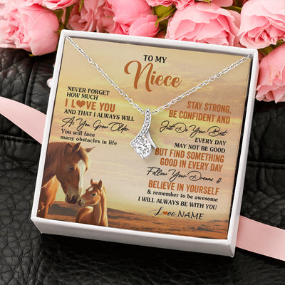 Alluring Beauty Necklace 14K White Gold Finish | 2 | Personalized To My Niece I Love You Forever Necklace From Uncle Aunt Auntie Horse Niece Birthday Gifts Graduation Christmas Customized Gift Box Message Card | teecentury