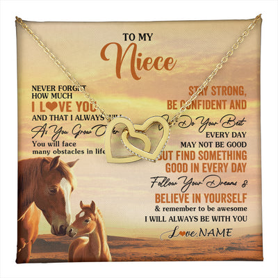 Interlocking Hearts Necklace 18K Yellow Gold Finish | 1 | Personalized To My Niece I Love You Forever Necklace From Uncle Aunt Auntie Horse Niece Birthday Gifts Graduation Christmas Customized Gift Box Message Card | teecentury