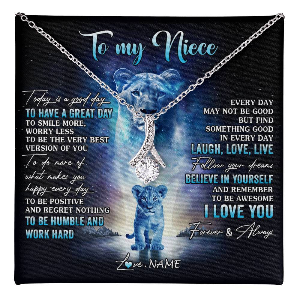 Alluring Beauty Necklace 14K White Gold Finish | 1 | Personalized To My Niece Lion Necklace From Aunt Auntie Every Day Laugh Love Live Niece Birthday Graduation Christmas Customized Gift Box Message Card | teecentury