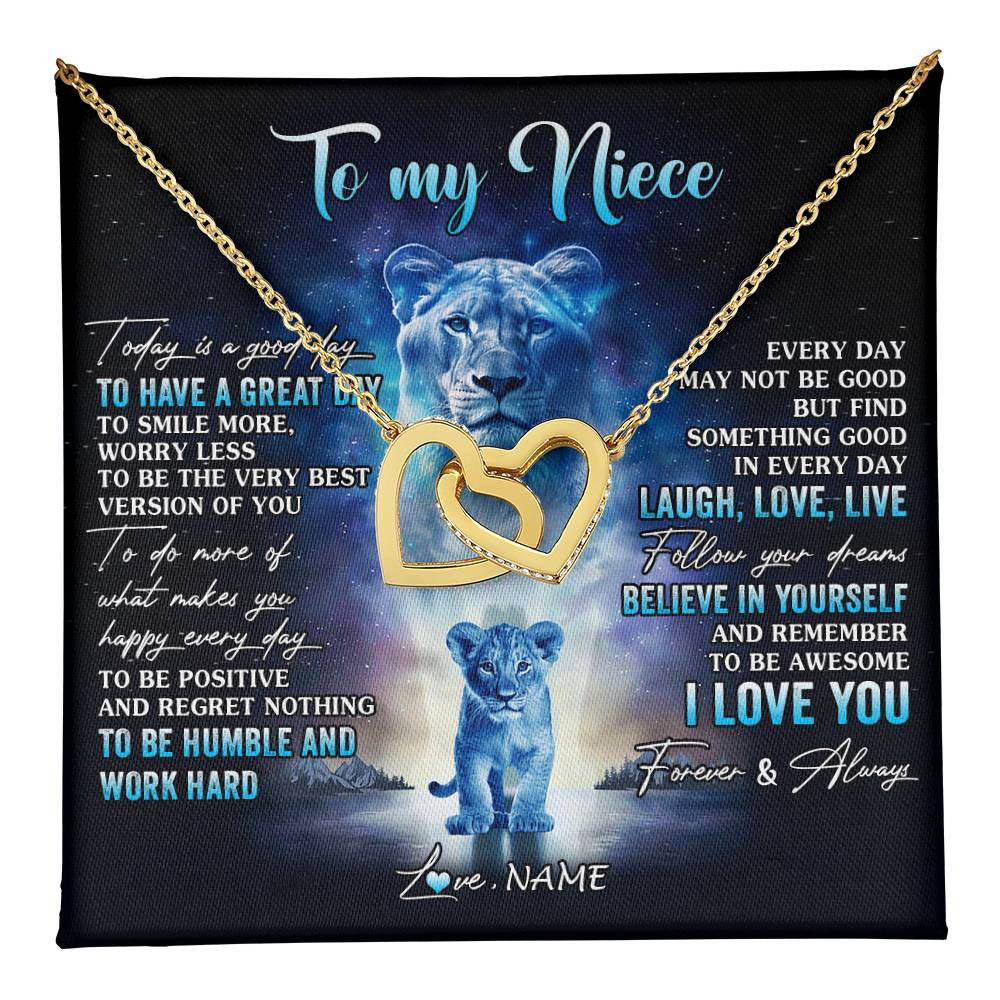 Interlocking Hearts Necklace 18K Yellow Gold Finish | 1 | Personalized To My Niece Lion Necklace From Aunt Auntie Every Day Laugh Love Live Niece Birthday Graduation Christmas Customized Gift Box Message Card | teecentury