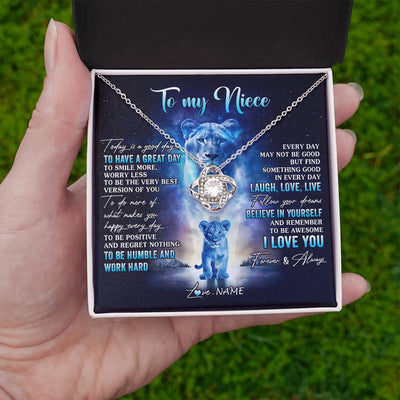 Love Knot Necklace 14K White Gold Finish | 2 | Personalized To My Niece Lion Necklace From Aunt Auntie Every Day Laugh Love Live Niece Birthday Graduation Christmas Customized Gift Box Message Card | teecentury