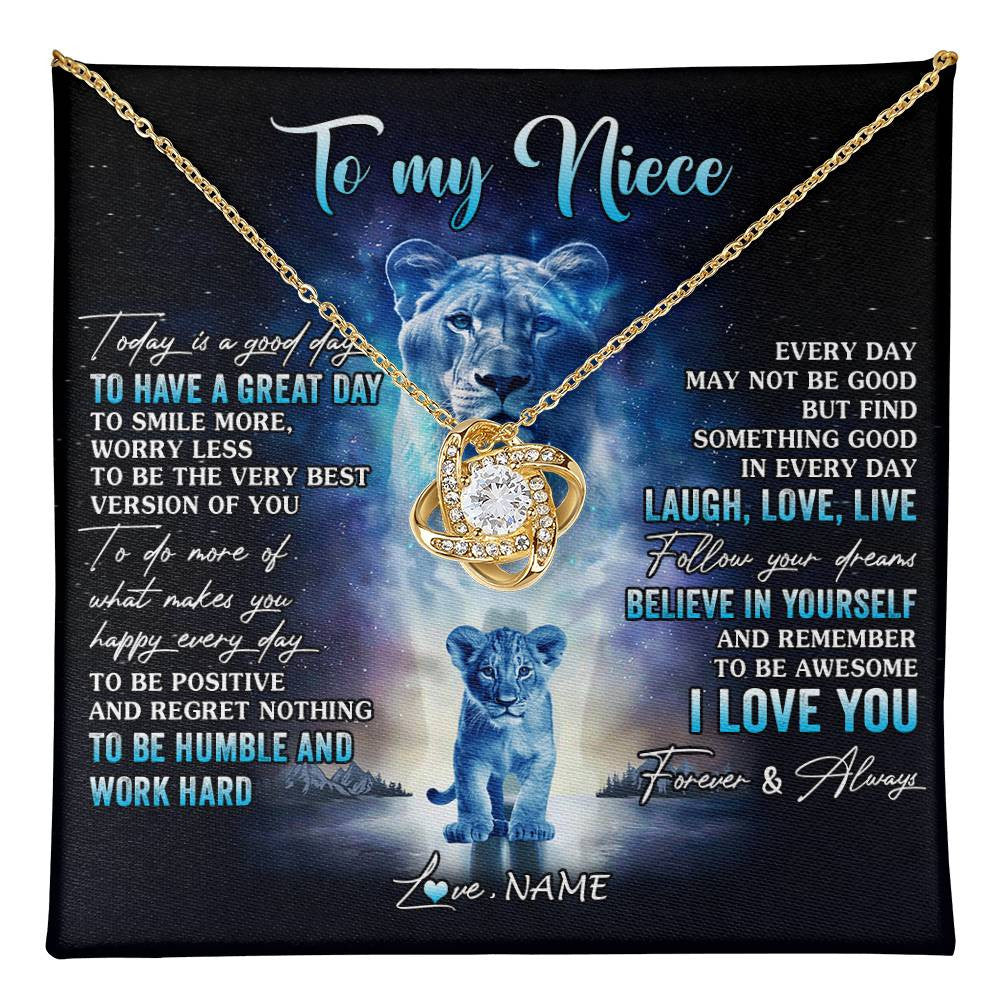 Love Knot Necklace 18K Yellow Gold Finish | 1 | Personalized To My Niece Lion Necklace From Aunt Auntie Every Day Laugh Love Live Niece Birthday Graduation Christmas Customized Gift Box Message Card | teecentury
